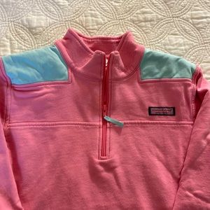 Gorgeous Vineyard Vines Women’s Shep Shirt L pink/aqua quarter zip NICE